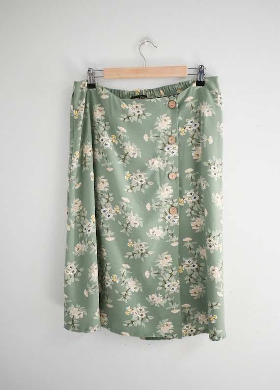 1990s Sage Green Floral Skirt - image 4