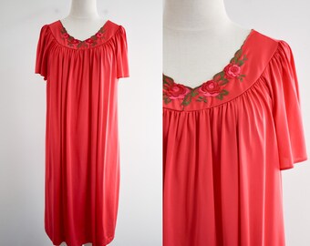 1970s Red Nylon Night Gown