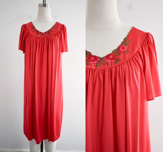 1970s Red Nylon Night Gown - image 1