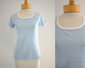 1970s Blue and White Striped Knit Shirt