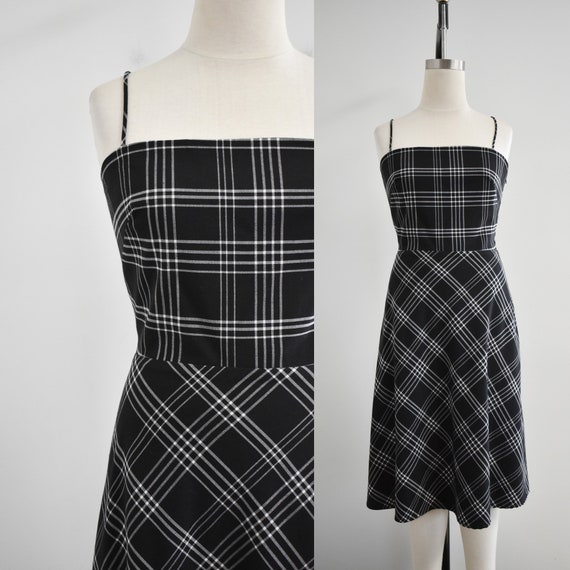 1990s Black and White Plaid Dress - image 1