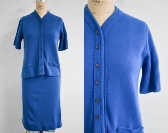 1950s Blue Featherknits Knit Skirt Set