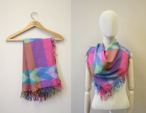 1980s Woven Ikat Cotton Scarf - image 2