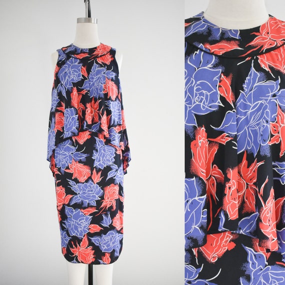 1980s Chetta B Rayon Floral Tiered Dress - image 1