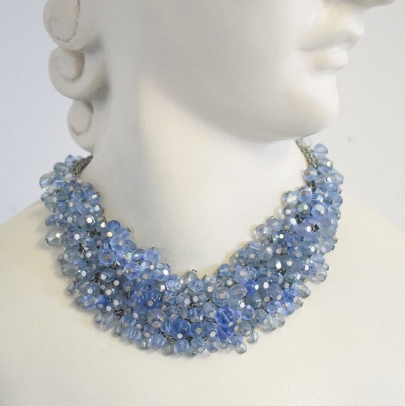 Vintage Blue Glass Bead Charm Necklace - image 1