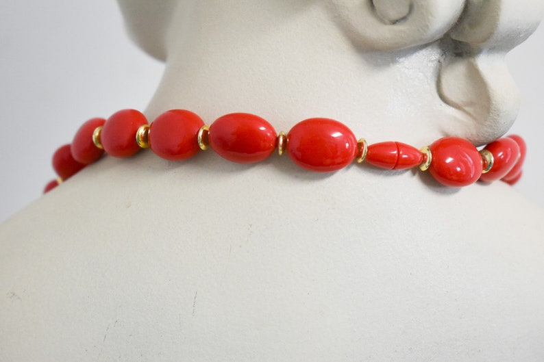 Vintage Red Plastic Graduated Bead Necklace image 6