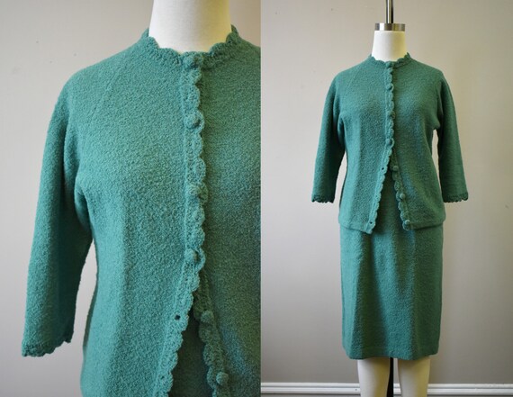 1950s Boucle Knit Skirt Suit