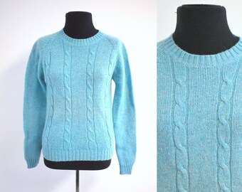 1970s Aqua Cable Knit Wool Blend Sweater