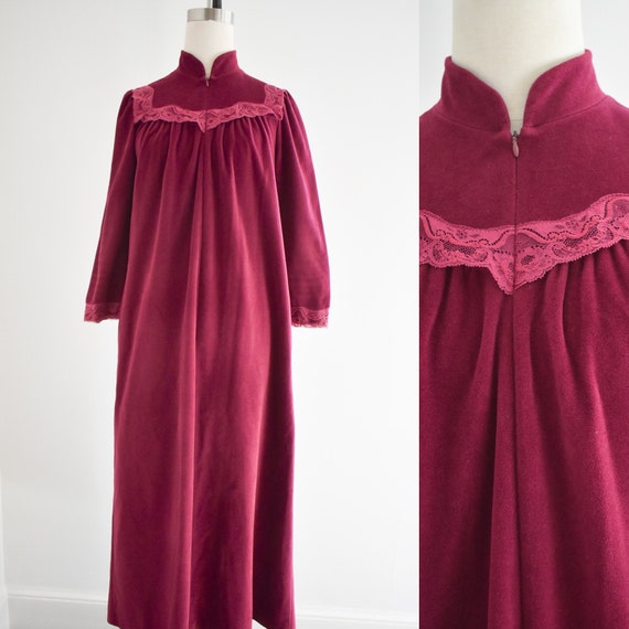 1970s/80s Vanity Fair Burgundy Velour Housecoat