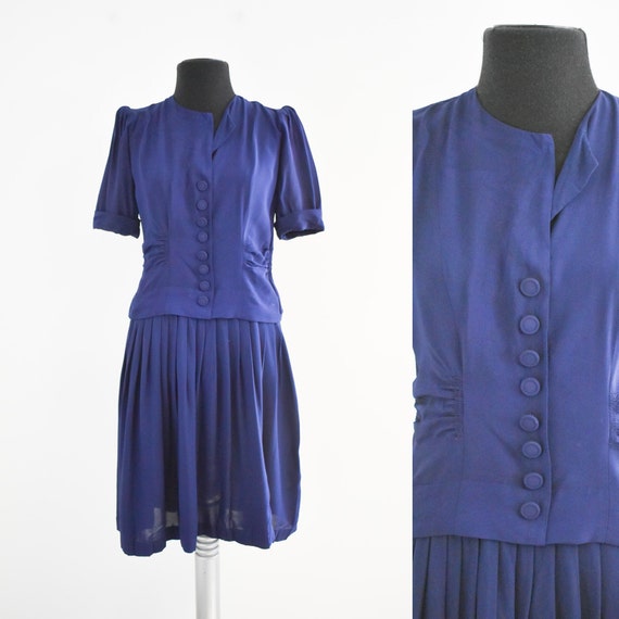 1930s/40s Navy Two Piece Dress Set - image 1