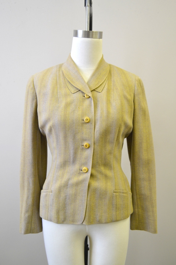 1940s Yellow and Beige Striped Wool Jacket - image 2