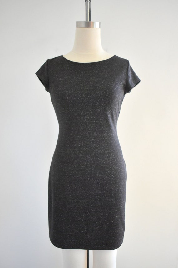 1990s Black Sparkle Bodycon Mini Dress - image 3