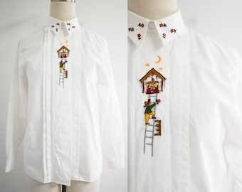 1990s Embroidered White Cotton Blouse