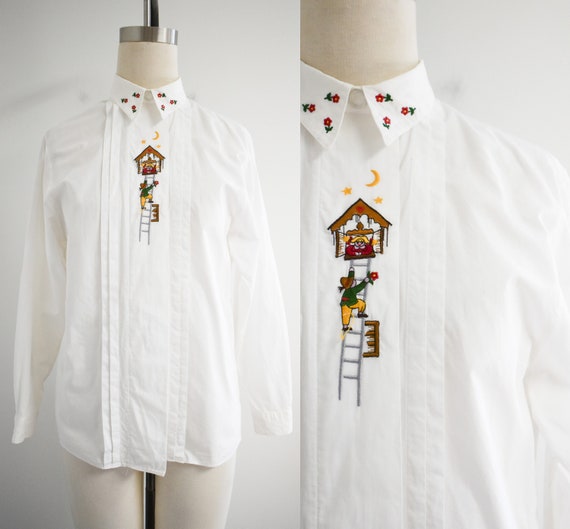 1990s Embroidered White Cotton Blouse - image 1
