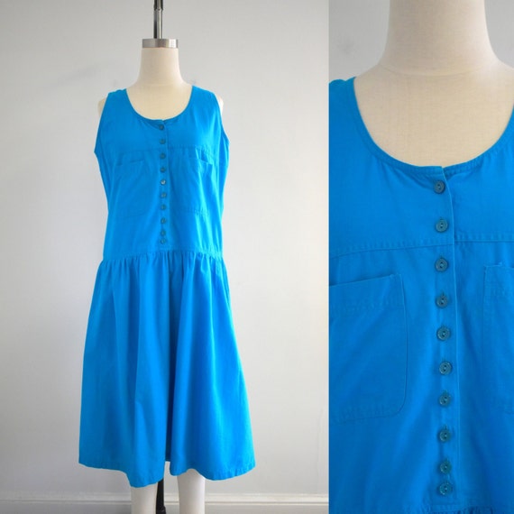 1980s Turquoise Jumper Dress - image 1
