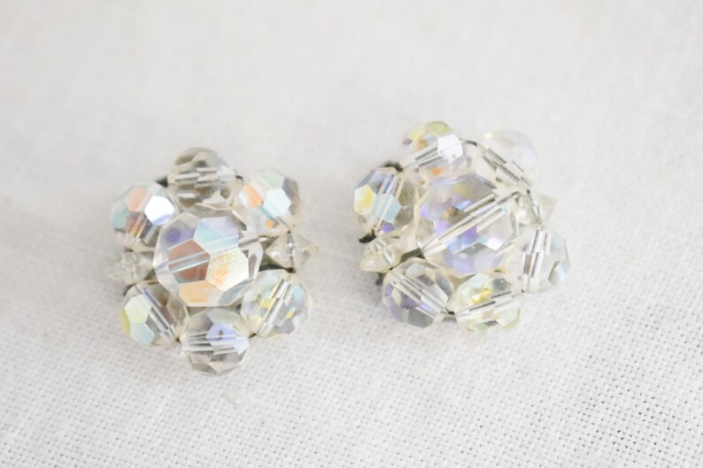 1950s/60s AB Clear Crystal Bead Cluster Clip Earrings image 3