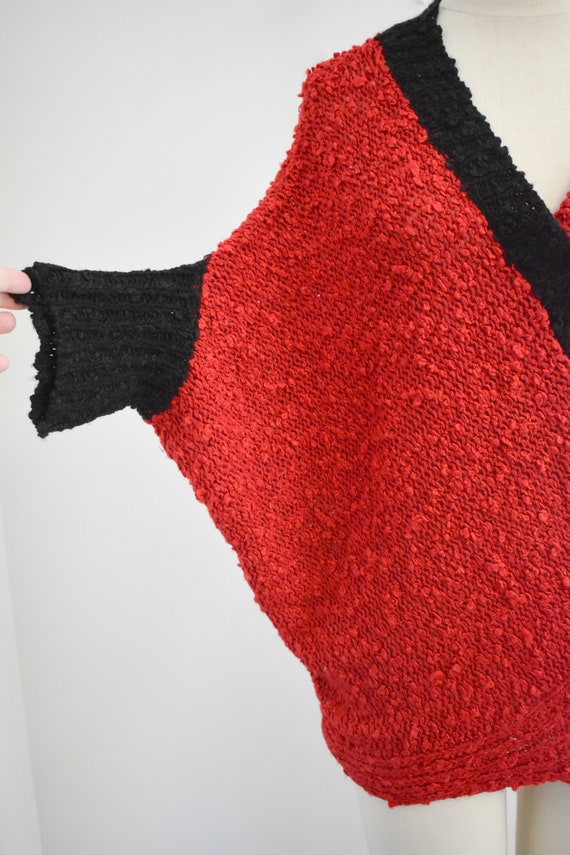 1980s Red and Black Boucle Cocoon Sweater - image 4