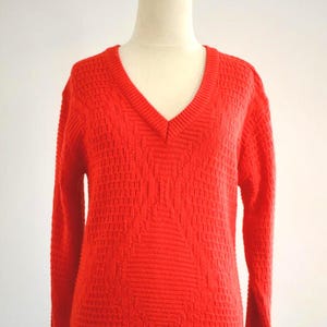 1980s Red V Neck Sweater