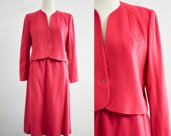 1980s Raspberry Pink Wool Skirt Suit