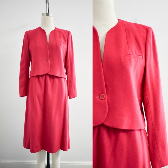 1980s Raspberry Pink Wool Skirt Suit