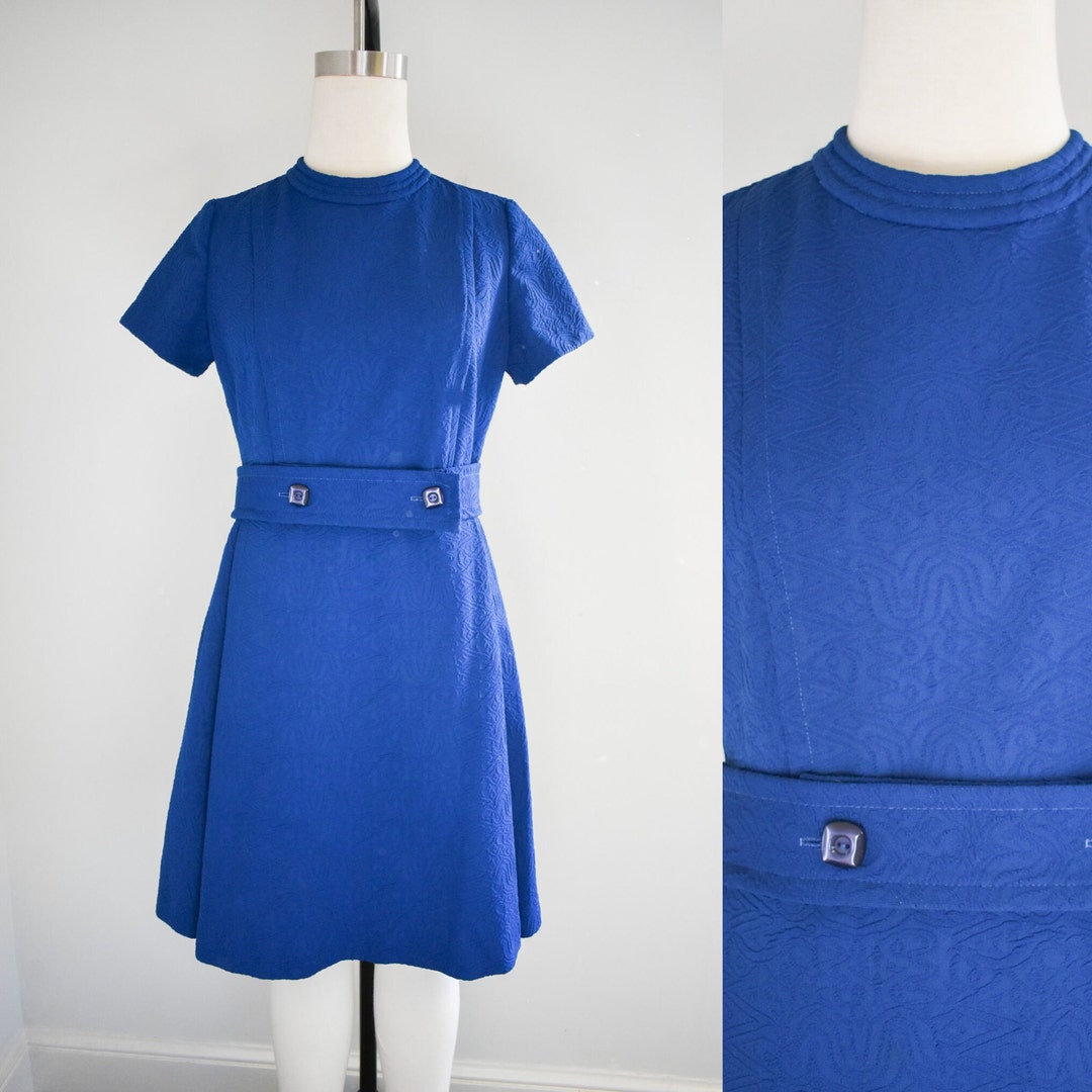 60’s Navy Blue Satin Dress main image 1
