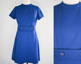 1960s Navy Blue Textured Knit Dress