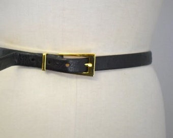 1990s Stephen Collins Black Faux Ostrich Leather Belt