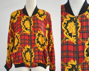 1990s Plaid Bomber Style Jacket