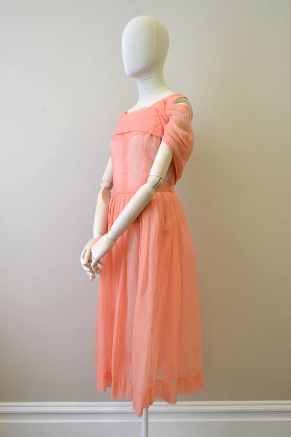 1950s Sheer Watermelon Pink Dress - image 3