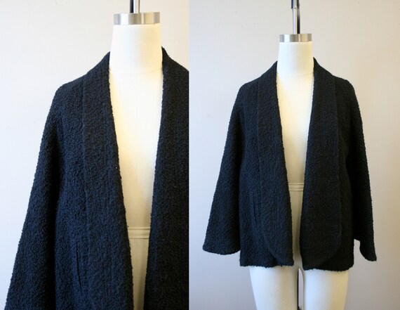 1940s Black Boucle Wool Swing Coat
