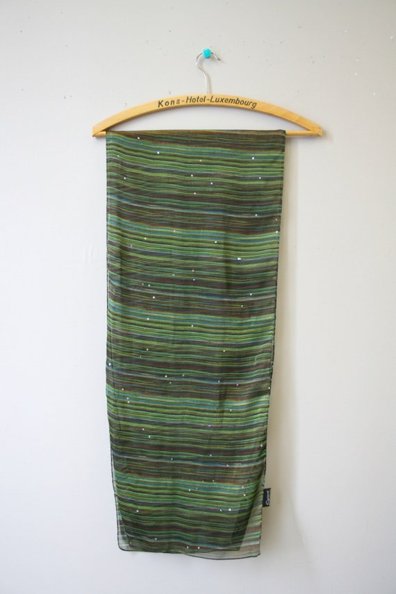 1990s Green Striped Chiffon Scarf - image 3