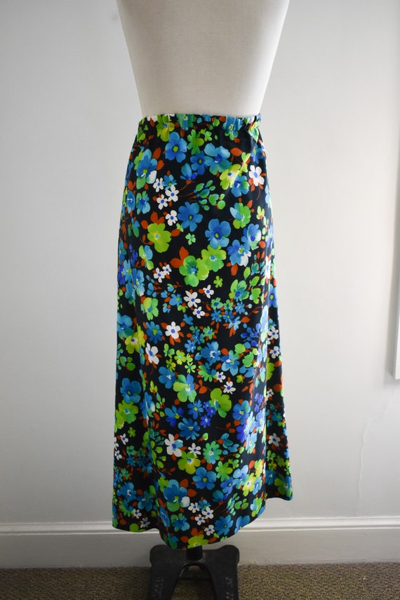 1960s Black Floral Maxi Skirt - Gem