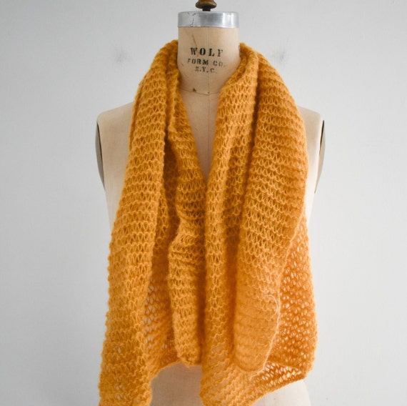 1970s Golden Yellow Open Knit Scarf - image 1