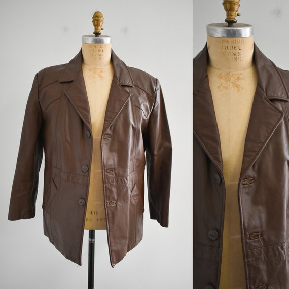 1970s Clipper Mist Brown Leather Coat