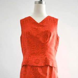 1960s Red Printed Silk Skirt Set