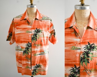 1970s/80s Orange Tropical Print Shirt