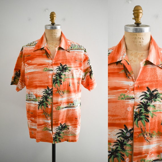 1970s/80s Orange Tropical Print Shirt