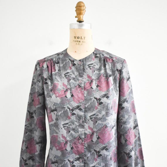1980s Gray Abstract Blouse - image 1