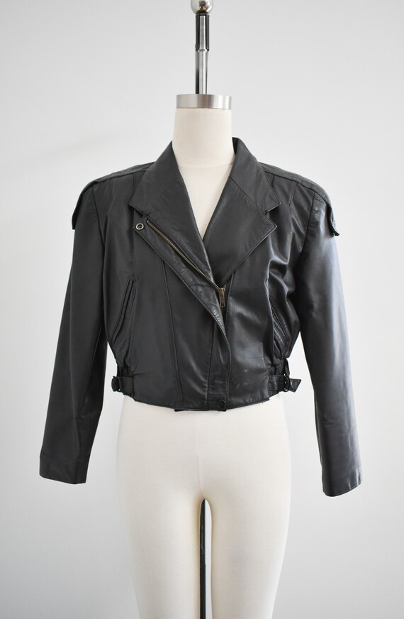 1980s Fidelity Black Leather Motorcyle Jacket - image 2