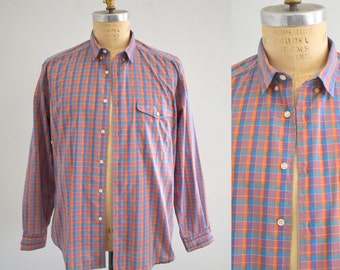 1980s Plaid Men's Button Down Shirt