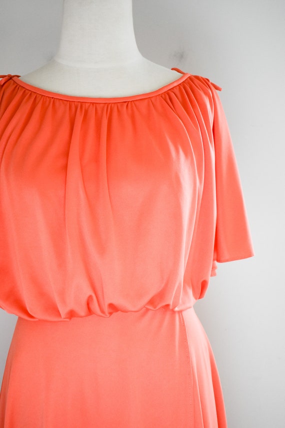 1970s Coral Draped Knit Midi Dress - image 2