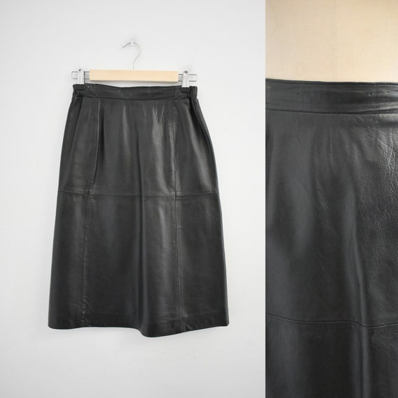 1980s Black Leather Pencil Skirt - image 1