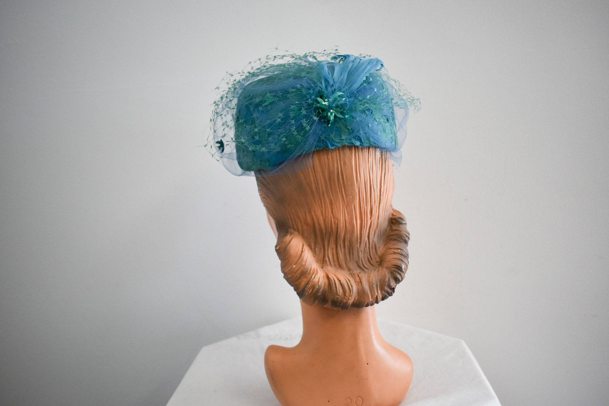 1960s Turquoise and Green Feather and Netting Hat - Etsy