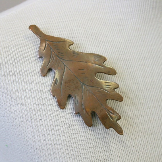 1950s Emily A. Day Large Copper Oak Leaf Brooch - image 1