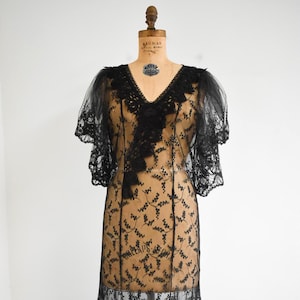 1980s Sheer Black Lace Dress