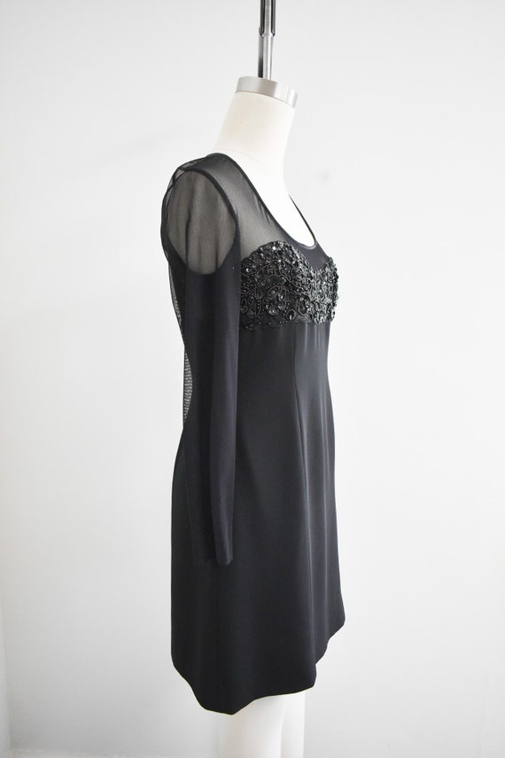 1990s Black Mesh Beaded Mini Cocktail Dress - image 4