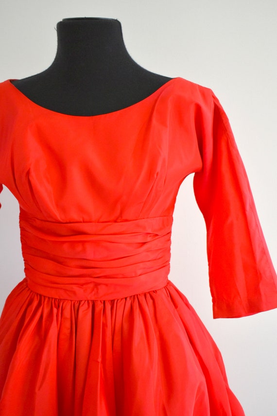 1950s Red Taffeta Dress - image 3