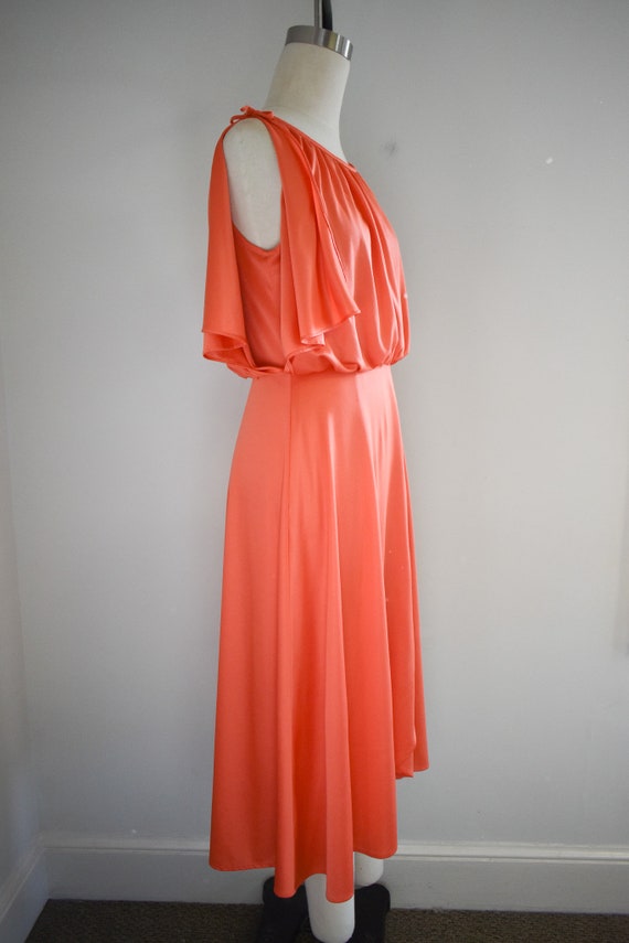 1970s Coral Draped Knit Midi Dress - image 5
