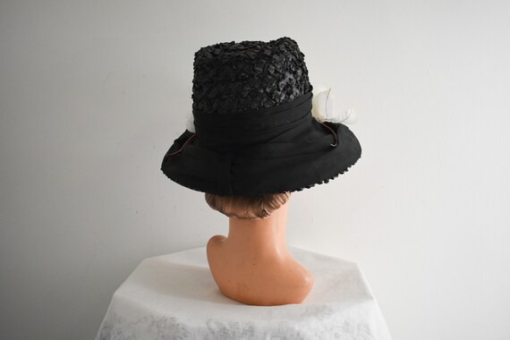 1960s Mr. Frank Black Straw Hat with Sheer White … - image 4