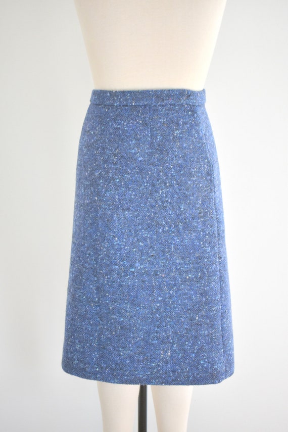 1960s Blue Flecked Tweed Wool Pencil Skirt - image 5